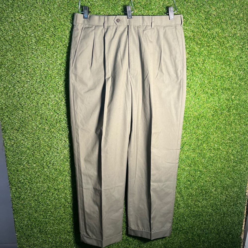 Brooks Brothers Brookscool Poplin Pleated Chinos Olive‎ Green Mens 36x30
